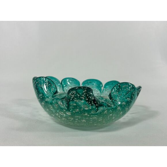 MCM Murano Bubble Glass Green Candy Trinket Dish Ashtray - Picture 4 of 9